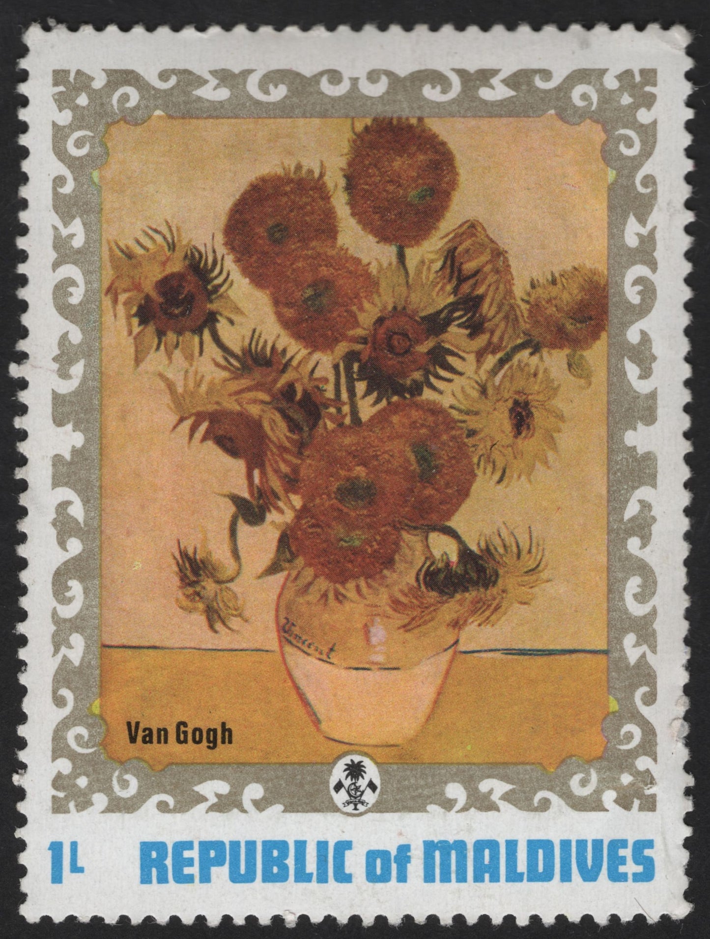 SCG13753 - Maldives 1L Vincent van Gogh Sunflowers Art Stamp