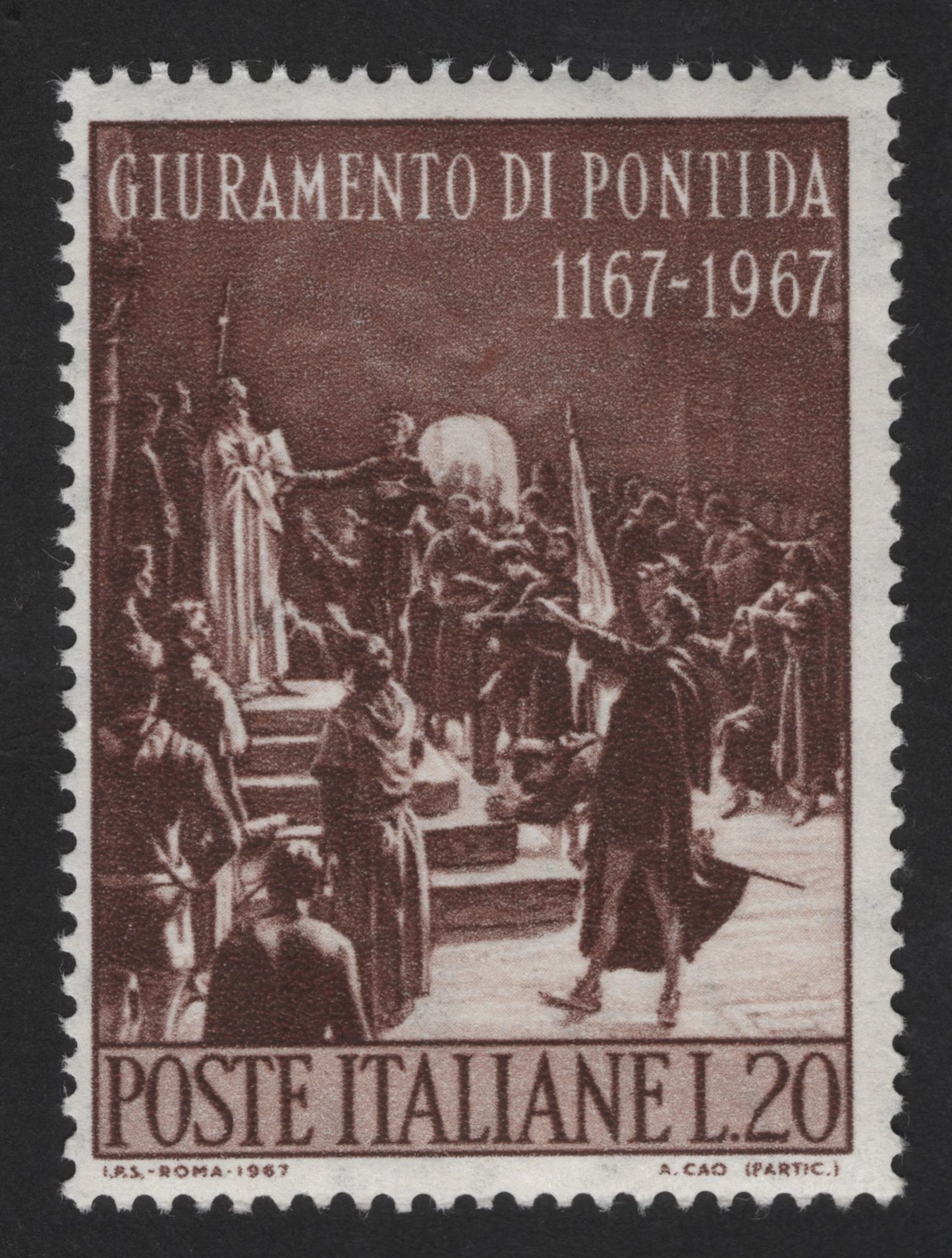SCG13795 - Italy 1967 – Oath of Pontida (800th Anniversary) 20 Lire Stamp