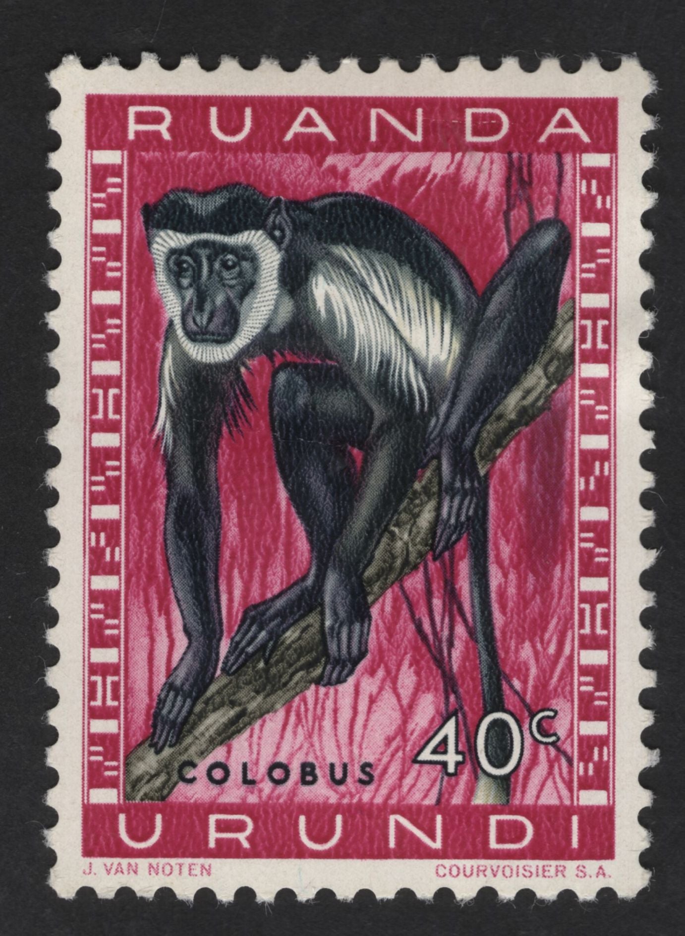 SCG13796 - Rwanda 40c Black-and-White Colobus Monkey Stamp