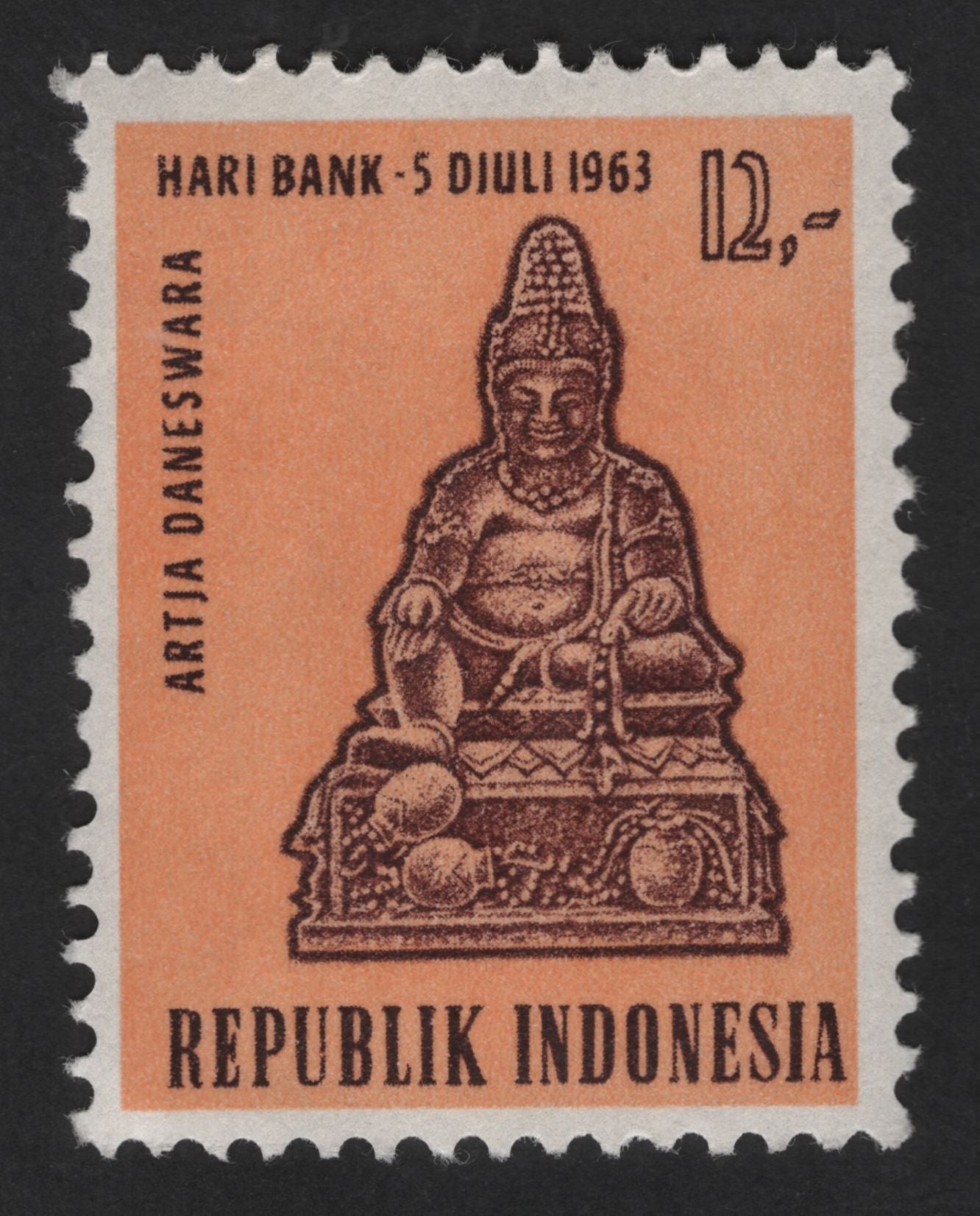 SCG13797 - Indonesia 1963 “Hari Bank di Djuli” Buddha Statue – 2 Sen Stamp
