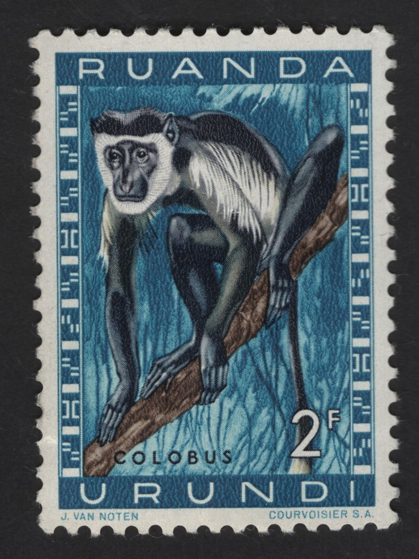 SCG13798 - Rwanda 2 Francs Colobus Monkey Wildlife Stamp