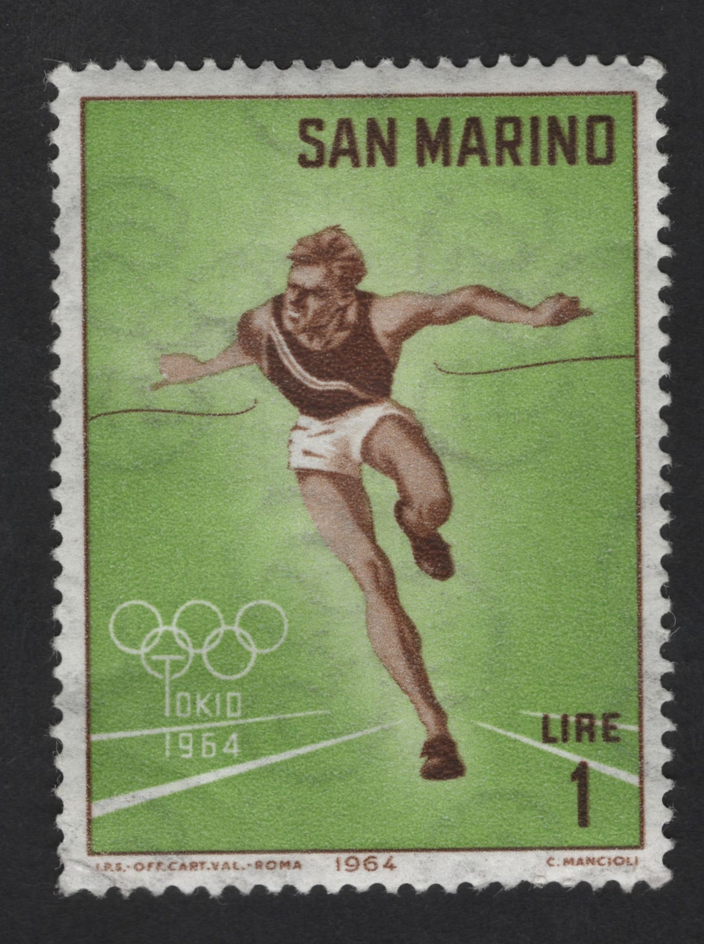 SCG13779 - San Marino 1964 Tokyo Olympics – Hurdles Stamp (1 Lire)