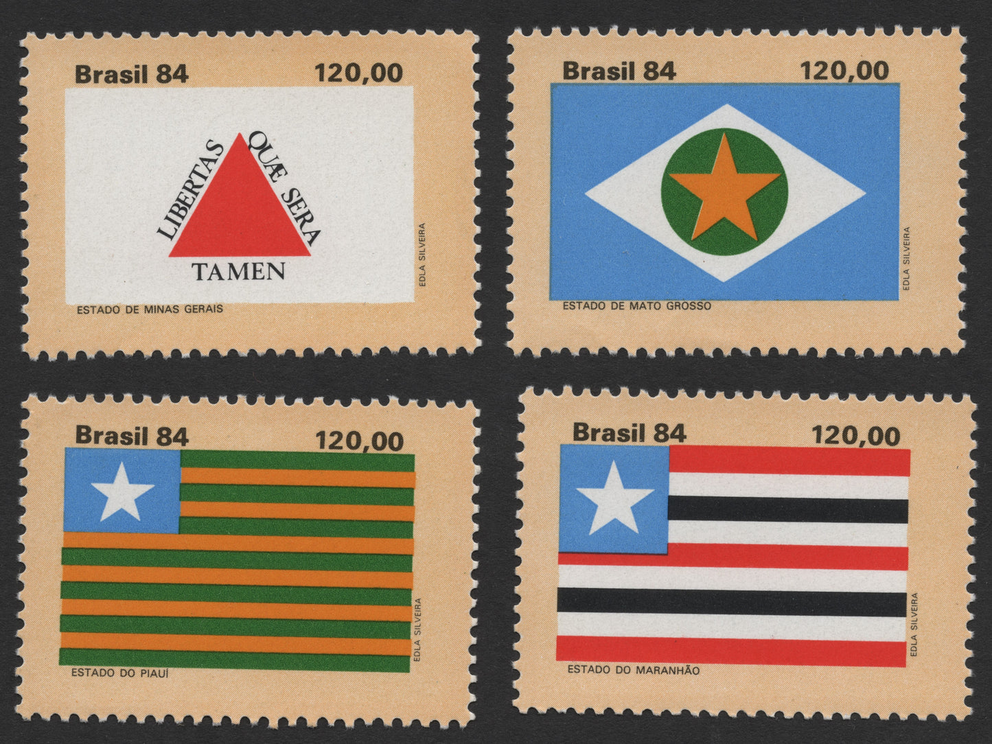 SCG471 - 1984 Brazil Stamps – Flags of Minas Gerais, Mato Grosso, Piauí & Maranhão