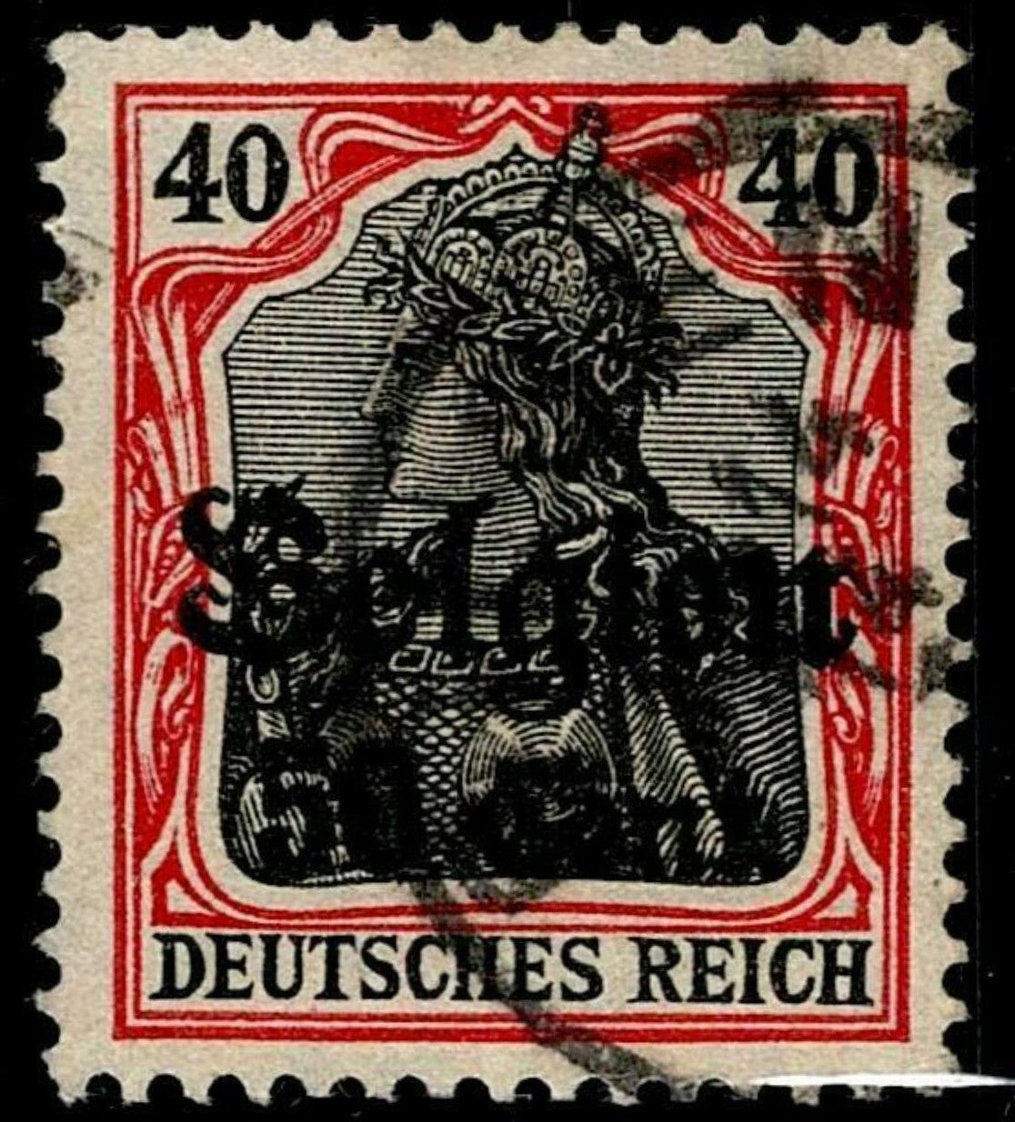 SCG1571  - Germany 1916 "Belgien" Overprint – 40 Pf Germania (Used)