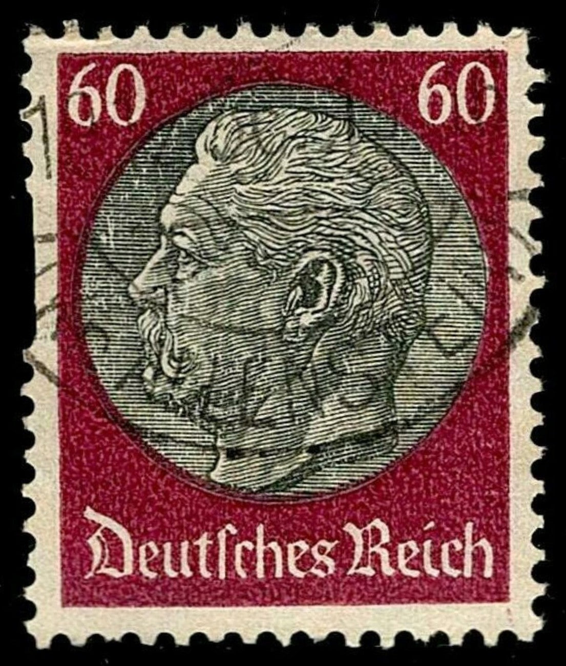 SCG1582 - Germany 1934 Hindenburg Medallion – 60 Pf Dark Carmine (Used)