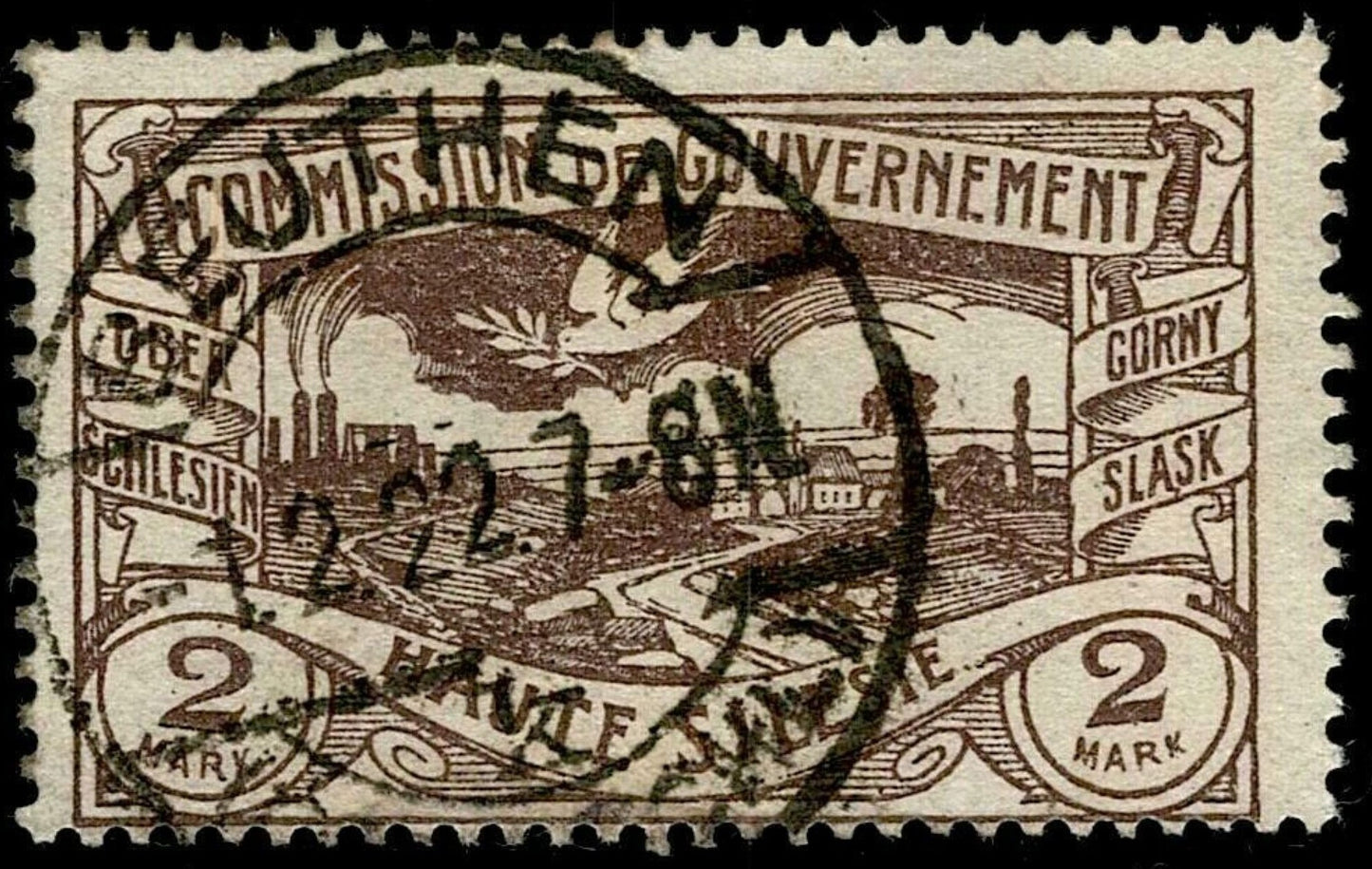 SCG1586 - 1920 Upper Silesia Plebiscite – 2 Mark Dove of Peace (Used)