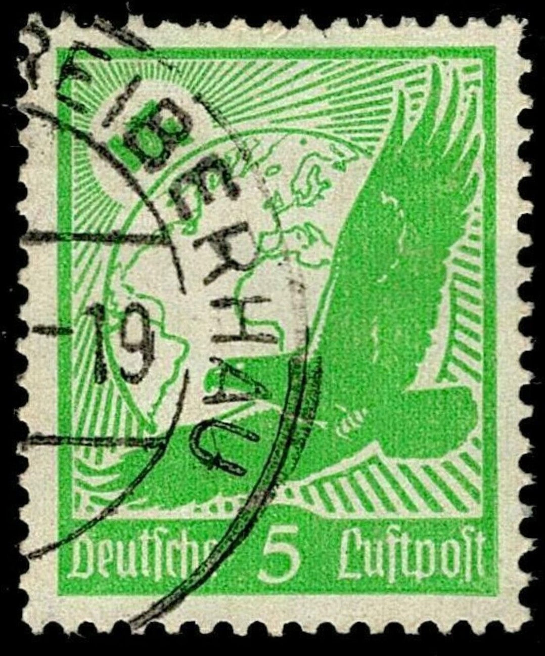 SCG1588 - Germany 1934 Airmail – Green "Winged Globe" (Used)