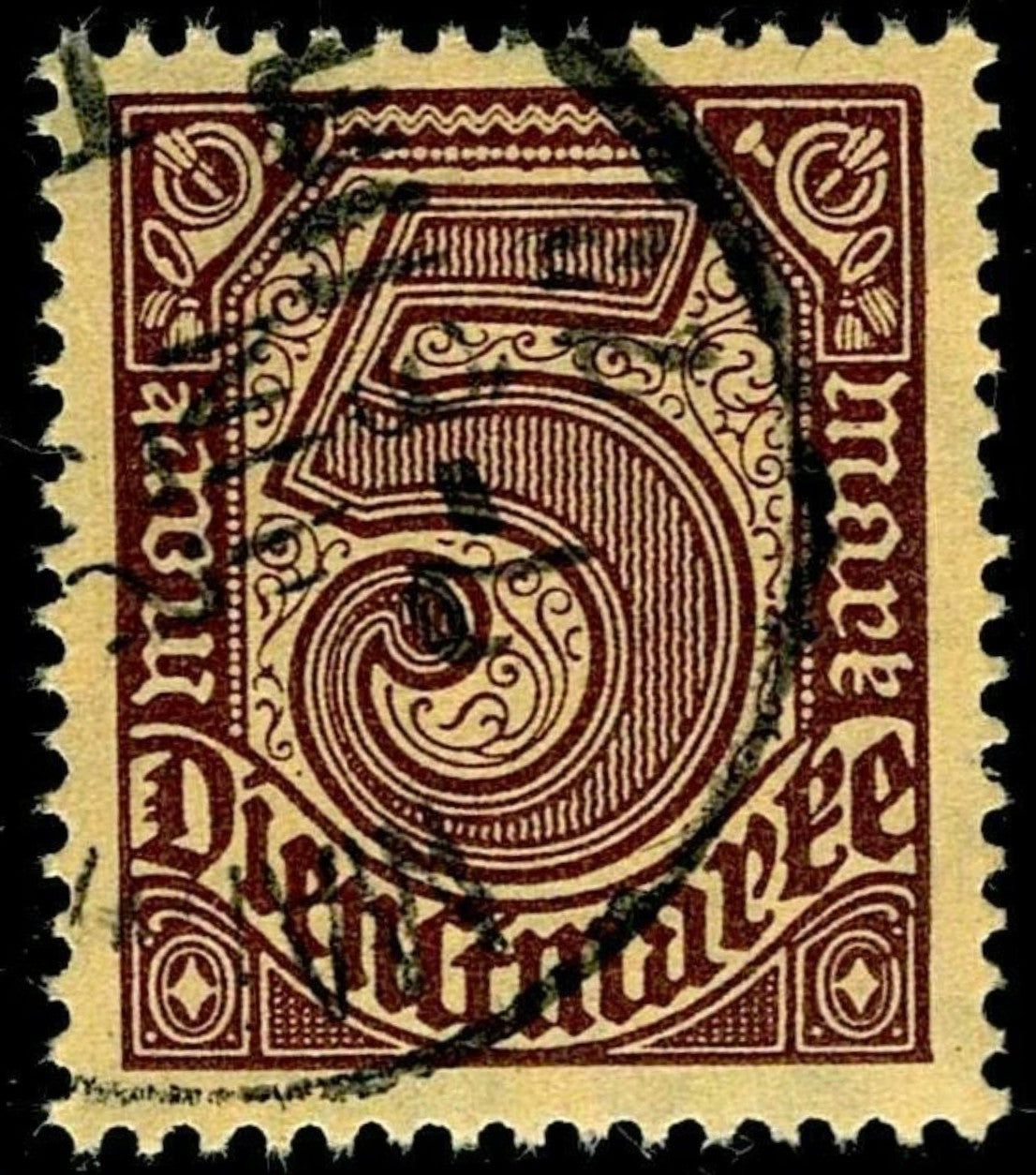 SCG1572 - Germany 1920 5 Mark Dienstmarke (Used Official Stamp)