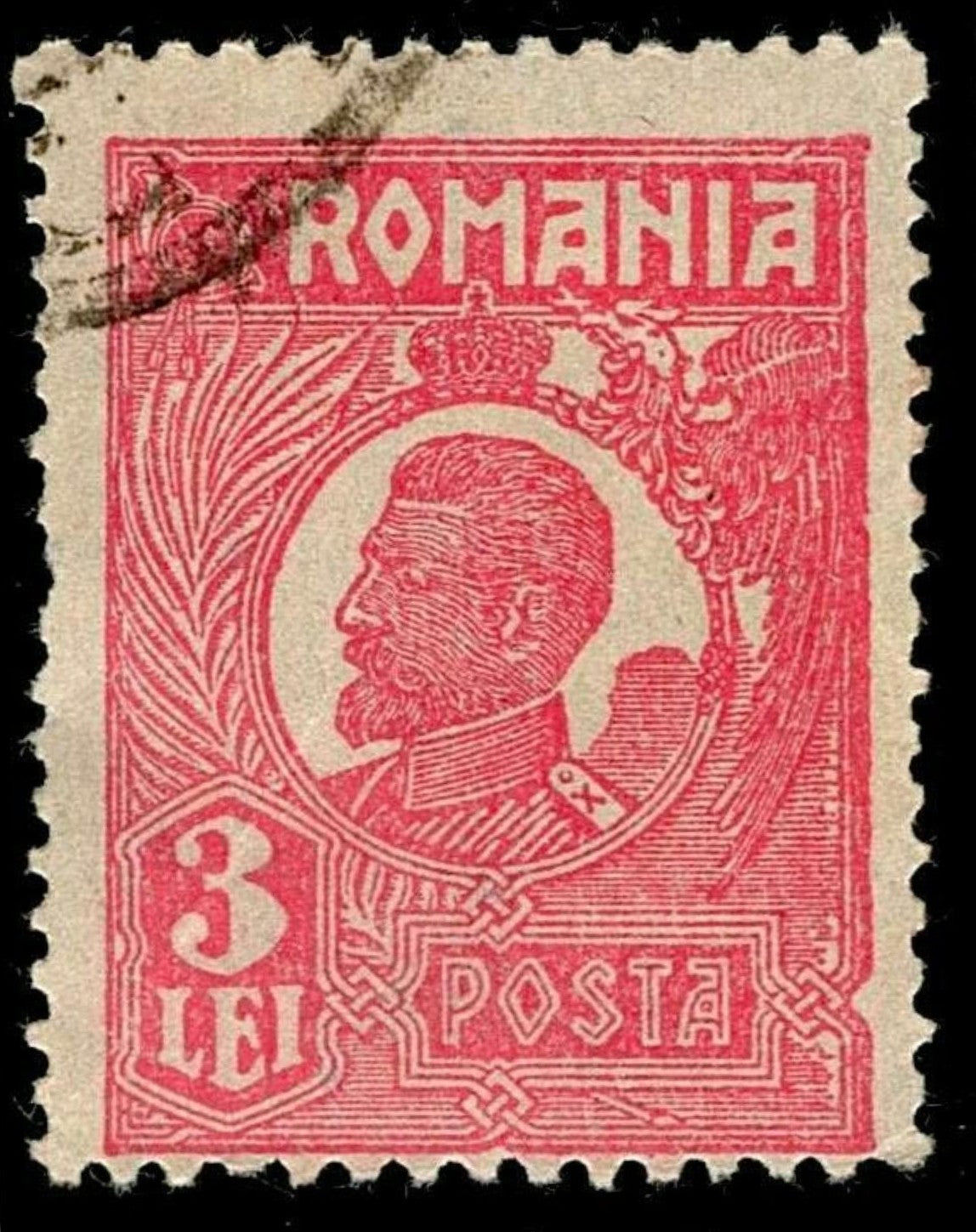 SCG1593 - Romania 1920s – 3 Lei King Ferdinand I Red (Used)