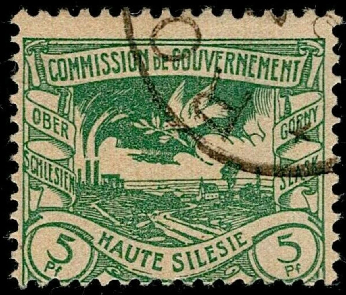 SCG1602 - 1920 Upper Silesia – 5 Pf Green "Haute Silesie" Dove of Peace (Used)