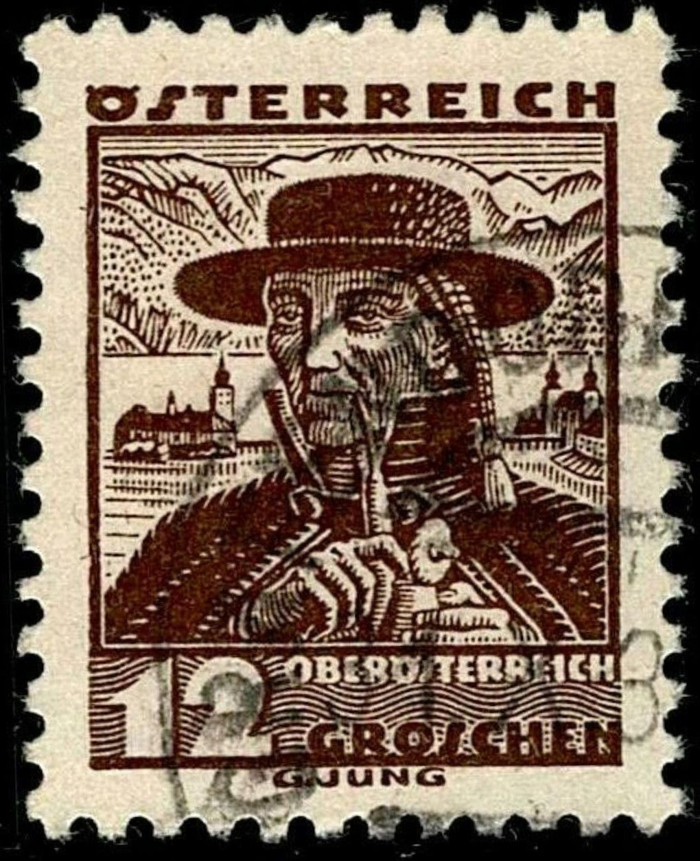 SCG1608 - Austria 1930s – 12 Groschen Upper Austria Peasant Woman (Used)