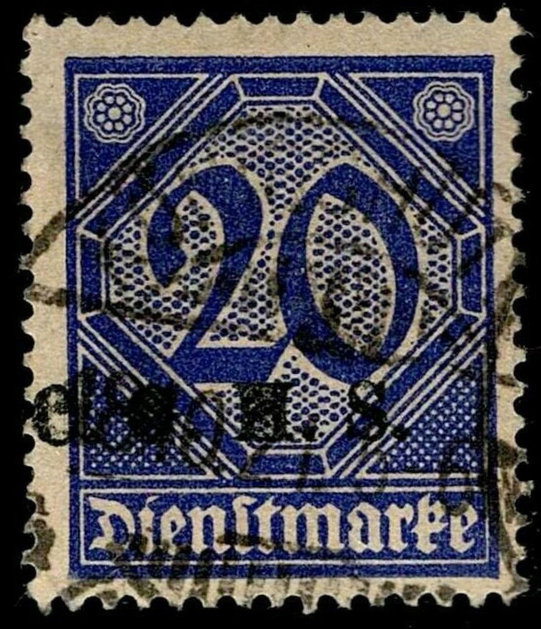 SCG1613 - German South West Africa CGHS Overprint on 20 Pf Dienstmarke (Used)