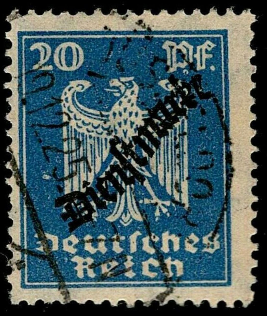 SCG1577 - Germany 1923 Inflation Issue – 20 Pf with Diagonal “Dienstmarke” Overprint (Used)