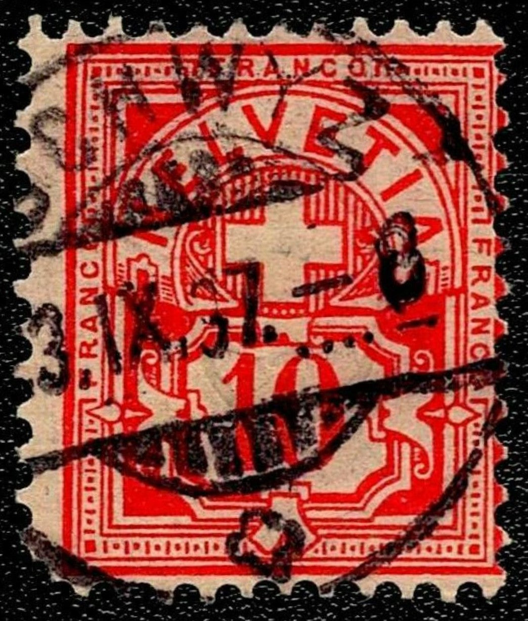 SCG1637 - Switzerland 10 Rp Red Cross & Numeral Stamp – Helvetia (Used)