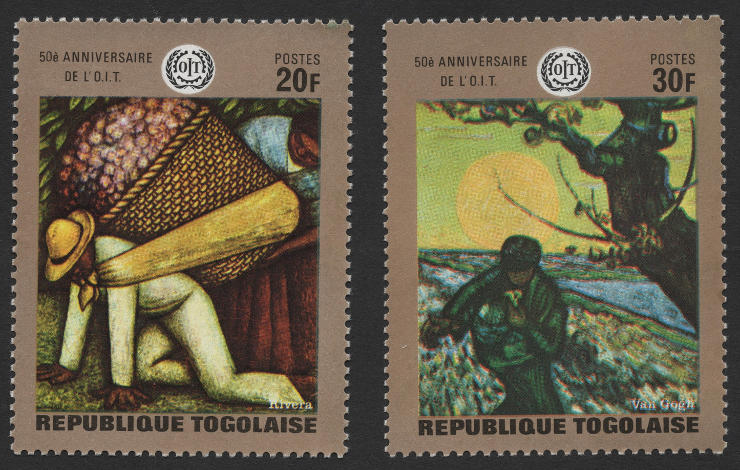 SCG478 - Togo 50th Anniversary of ILO Stamp Set – Rivera & Van Gogh Art