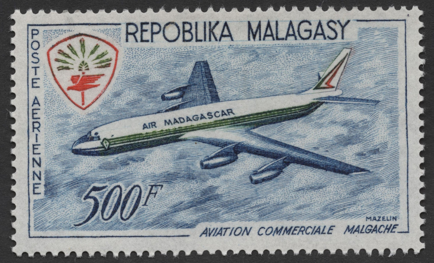SCG1753 - Madagascar Airmail Stamp – Air Madagascar Jet (500F)