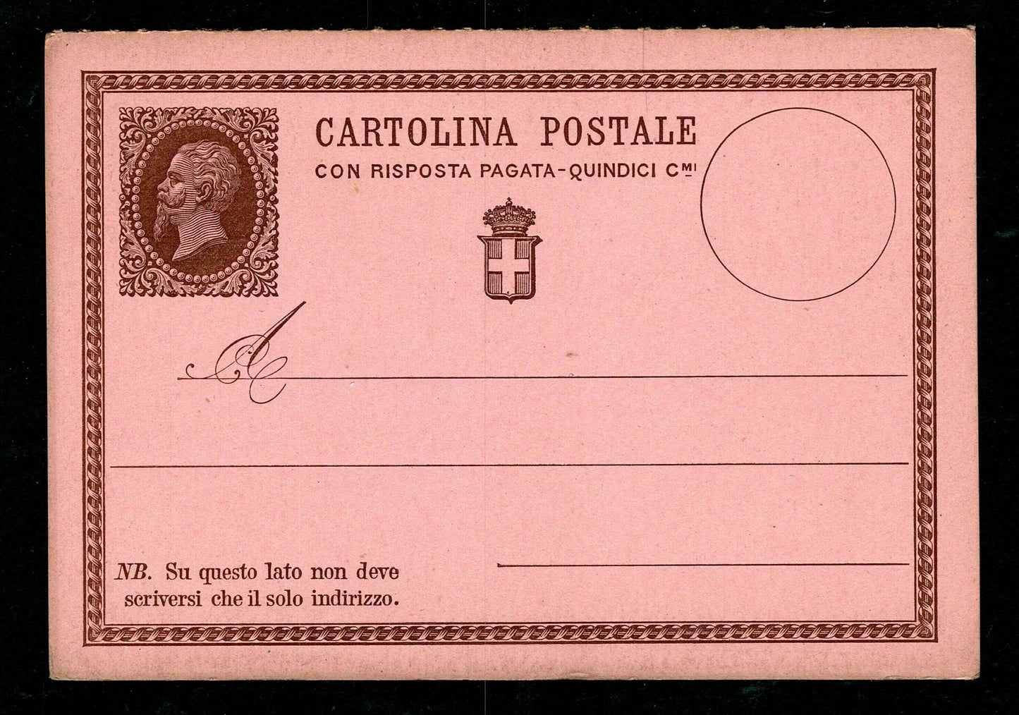 SCG1441 - Italy 15 Centesimi Postal Card with Reply – King Umberto I