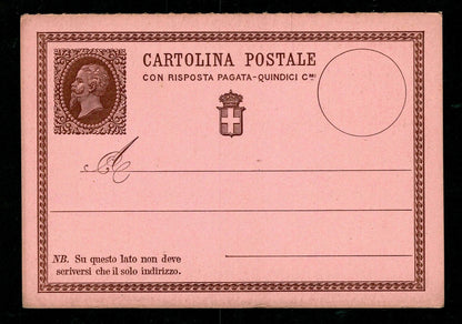 SCG1441 - Italy 15 Centesimi Postal Card with Reply – King Umberto I