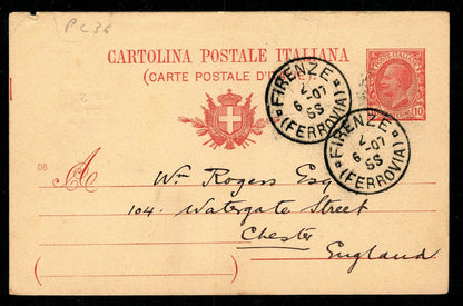 SCG1447 - Italy 1907 King Victor Emmanuel III 10c Postal Card – Firenze to England