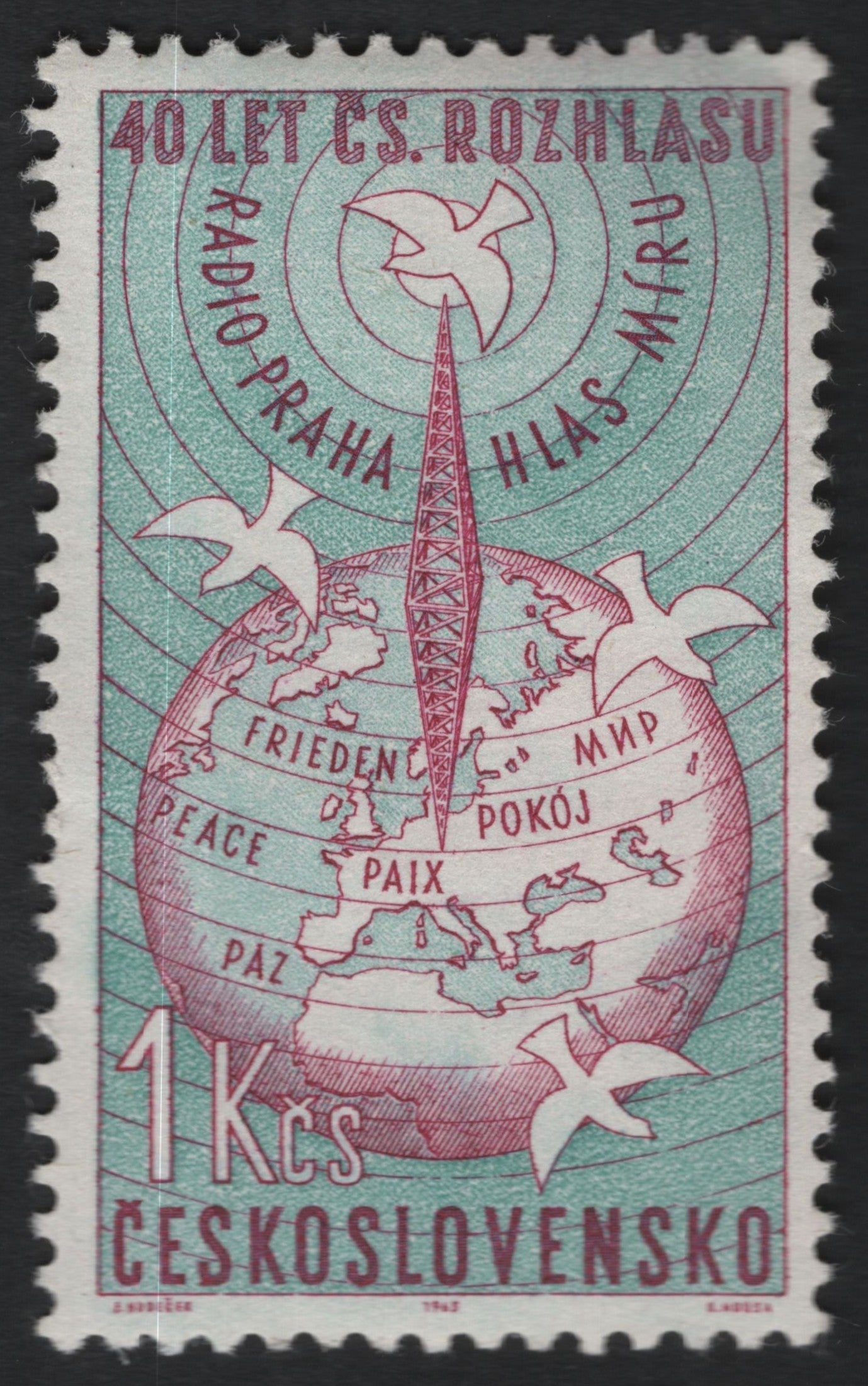 SCG9861 - Czechoslovakia 1945 – 40th Anniversary of Czechoslovak Radio (1 Kčs)