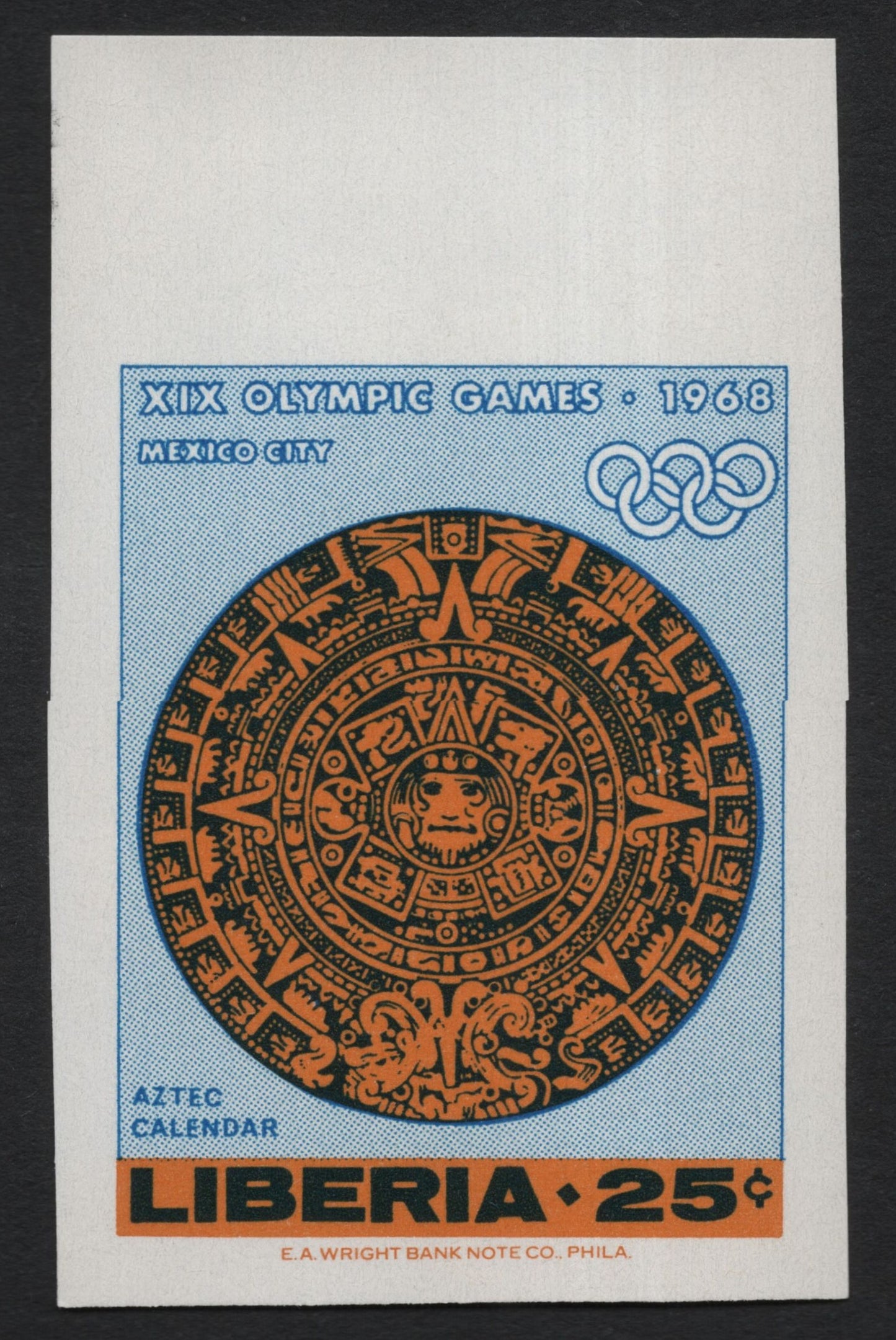 SCG9866 - Liberia 1968 – XIX Olympic Games, Mexico City (Aztec Calendar) – 25¢