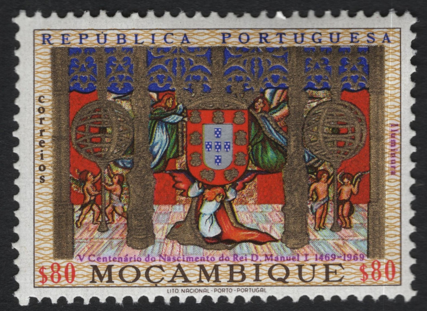 SCG9849 Mozambique 1969 – 500th Anniversary of King Manuel I – Coat of Arms & Manueline Motifs (80$00)