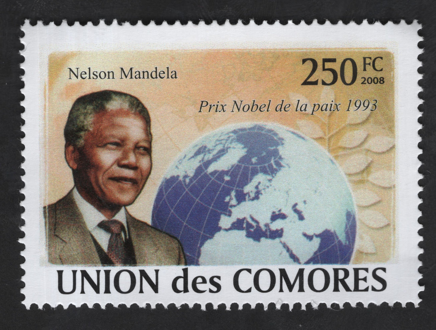 SCG13280 - Nelson Mandela Nobel Peace Prize Stamp (Comoros, 2008)