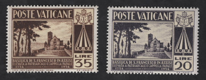 SCG13487 - Vatican City 1954 Basilica of St. Francis of Assisi Bicentenary Stamp Pair (20L & 35L)