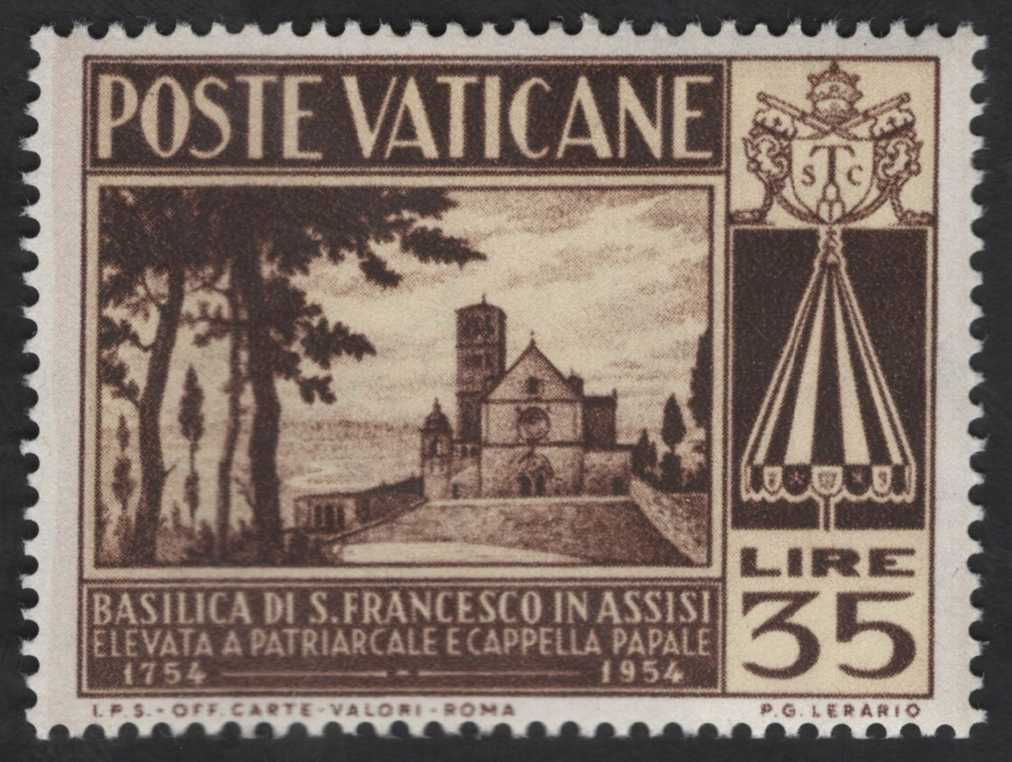 SCG13487 - Vatican City 1954 Basilica of St. Francis of Assisi Bicentenary Stamp Pair (20L & 35L)