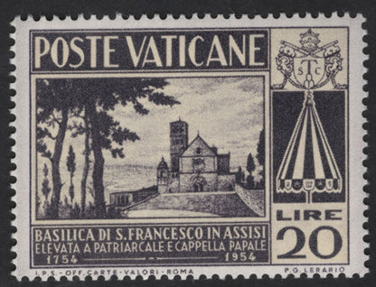 SCG13487 - Vatican City 1954 Basilica of St. Francis of Assisi Bicentenary Stamp Pair (20L & 35L)