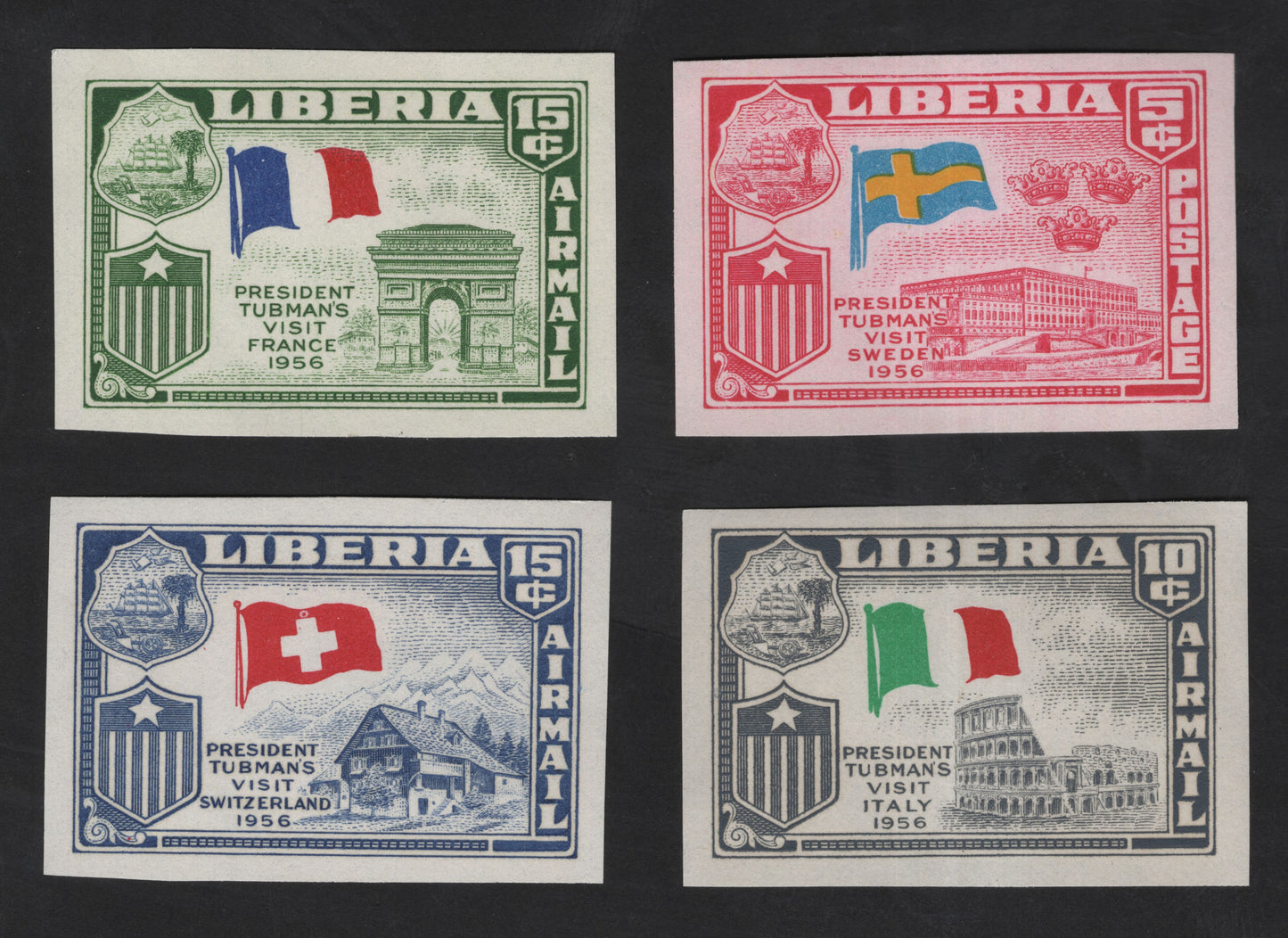 SCG13494 - Liberia 1956 Airmail Stamps – President Tubman’s European Visit Commemorative Set