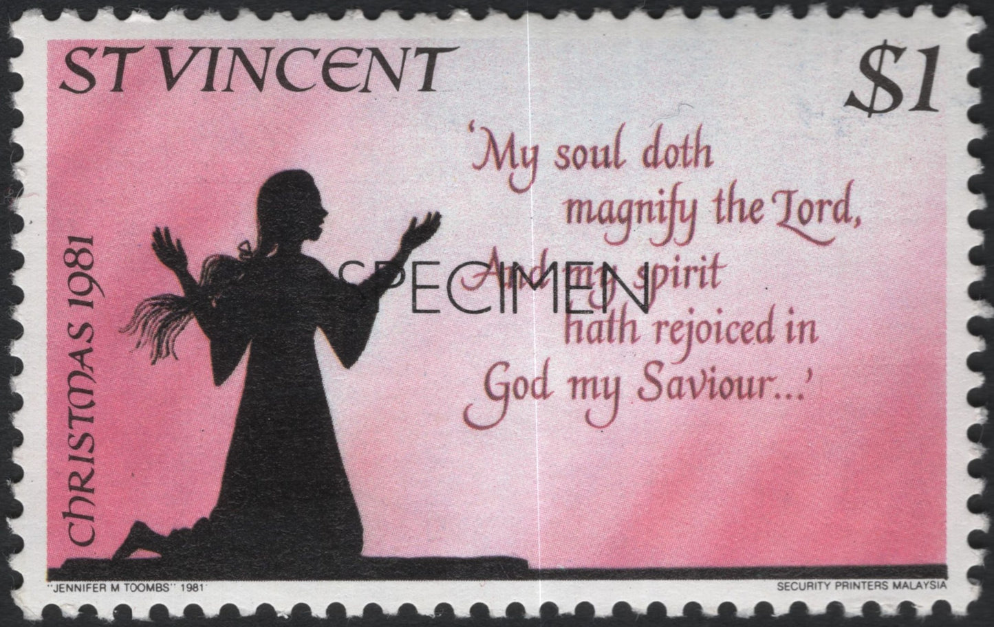 SCG11101 - St Vincent 1981 Christmas $1 Stamp – Magnificat Verse, Kneeling Figure