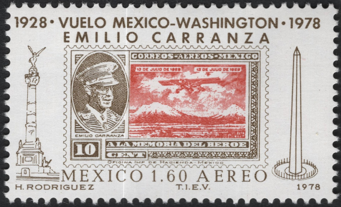 SCG11126 - Mexico 1978 – Emilio Carranza Mexico–Washington Flight Commemorative Airmail Stamp (1.60 Aéreo)