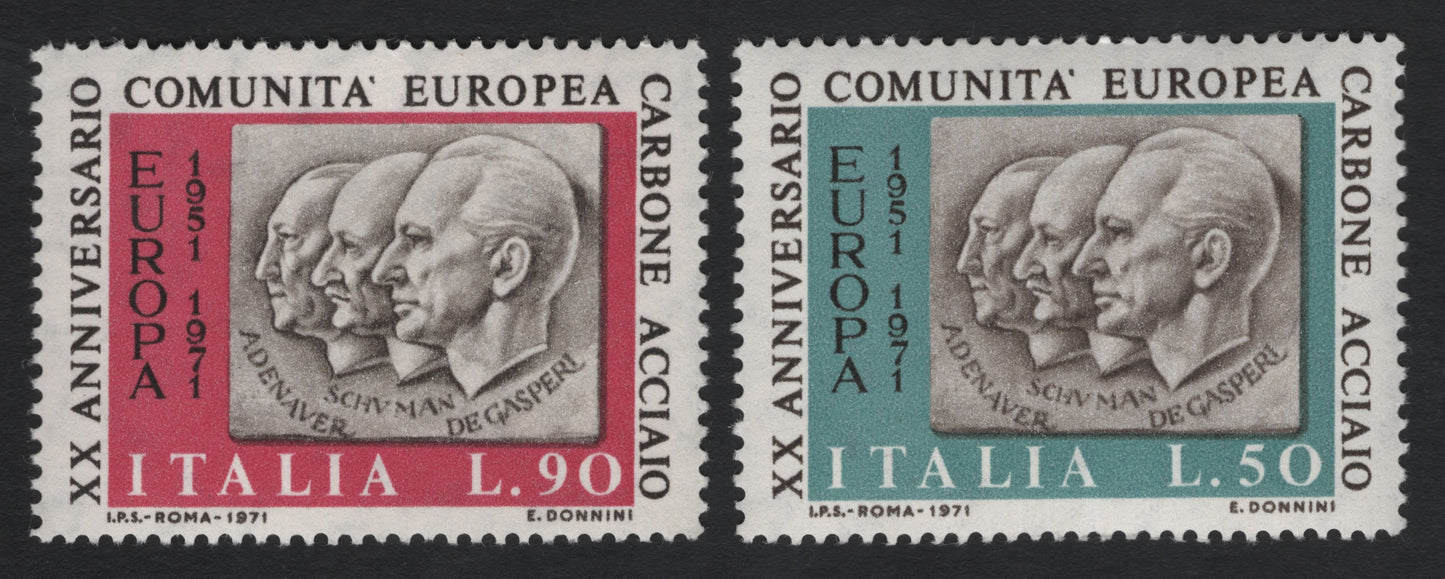 SCG10946 - Italy 1971 Europa CEPT – 20th Anniversary of the European Coal and Steel Community (ECSC) – Pair (L.50 & L.90)
