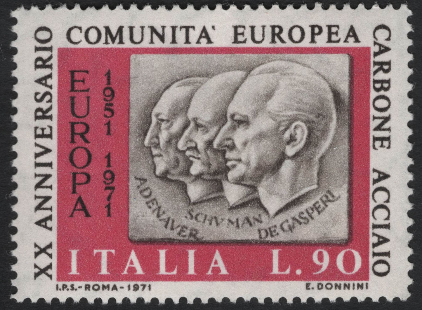 SCG10946 - Italy 1971 Europa CEPT – 20th Anniversary of the European Coal and Steel Community (ECSC) – Pair (L.50 & L.90)