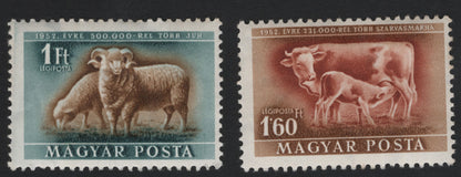 SCG10943 - Hungary 1952 Domestic Livestock – Sheep & Cattle Agricultural Stamps (Pair)