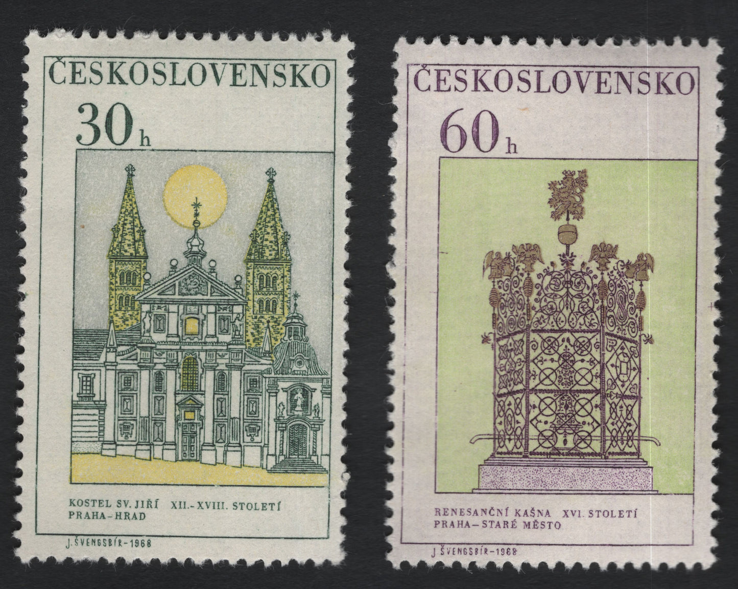 SCG10954 - Czechoslovakia 1968 – Prague Historic Monuments (30h & 60h) Pair