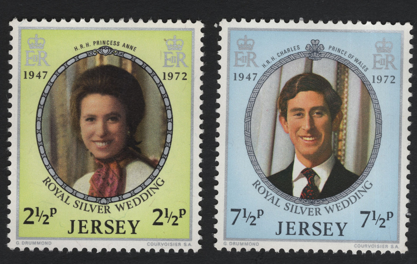 SCG10951 - Jersey 1972 Royal Silver Wedding – Princess Anne & Prince Charles Stamp Pair