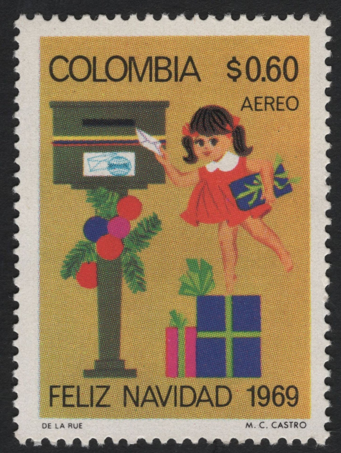 SCG10957 - Colombia 1969 Christmas “Feliz Navidad” Airmail Stamp Set – Children & Gifts (3 Values)
