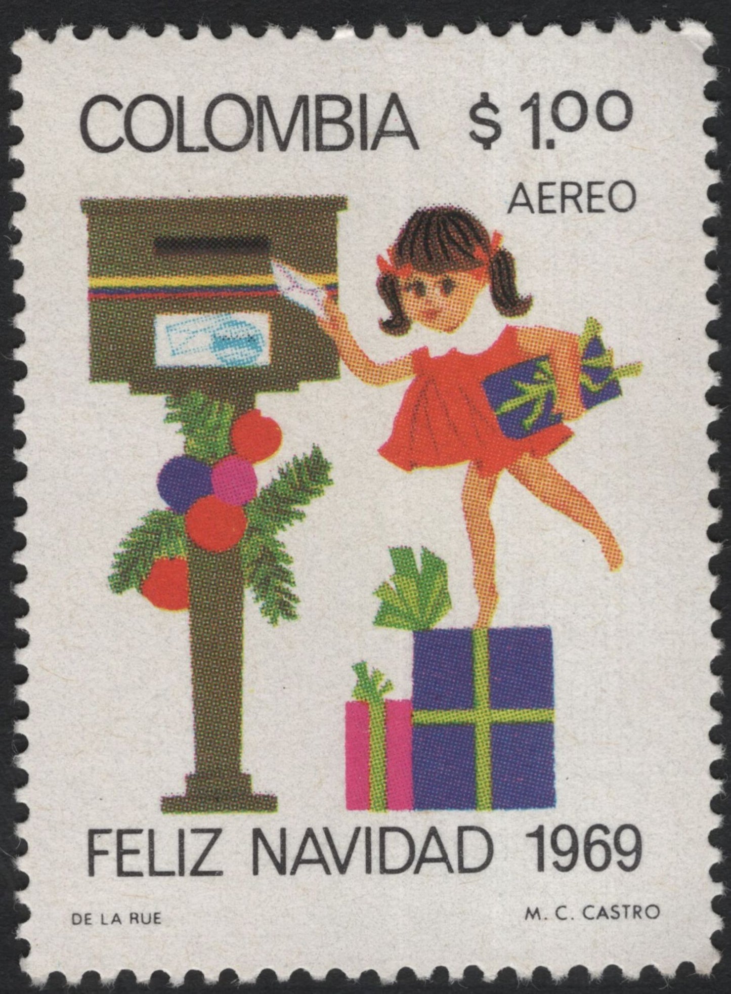 SCG10957 - Colombia 1969 Christmas “Feliz Navidad” Airmail Stamp Set – Children & Gifts (3 Values)