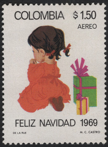 SCG10957 - Colombia 1969 Christmas “Feliz Navidad” Airmail Stamp Set – Children & Gifts (3 Values)
