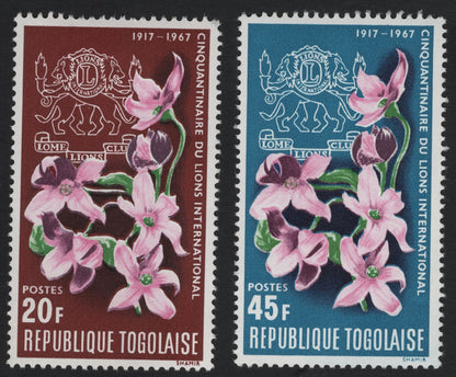 SCG10960 - Togo 1967 Lions International 50th Anniversary – Floral Commemoratives (20F & 45F Pair)