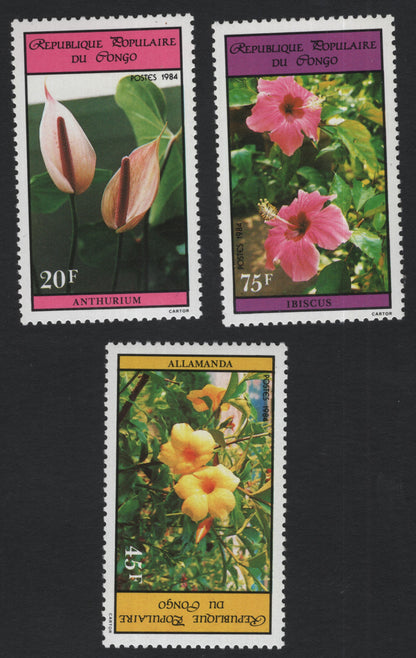 SCG10967 - Congo (People’s Republic) 1984 – Tropical Flowers Set (Anthurium, Hibiscus & Allamanda)