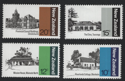 SCG10974 - New Zealand 1970 Historic Buildings – Set of 4 Commemorative Stamps