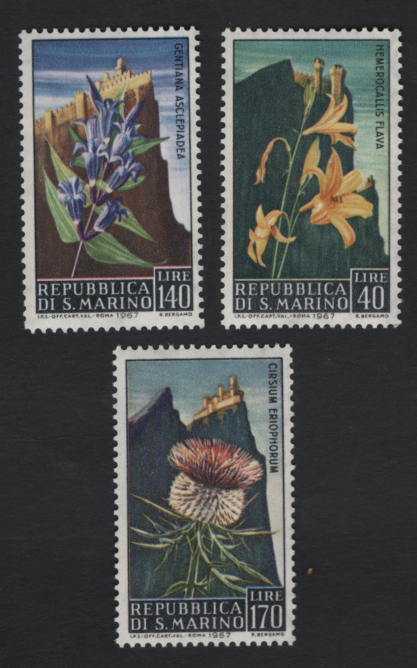 SCG10975 - San Marino – 1967 Native Flowers Definitive Set (3 Stamps)