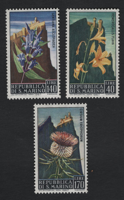 SCG10975 - San Marino – 1967 Native Flowers Definitive Set (3 Stamps)