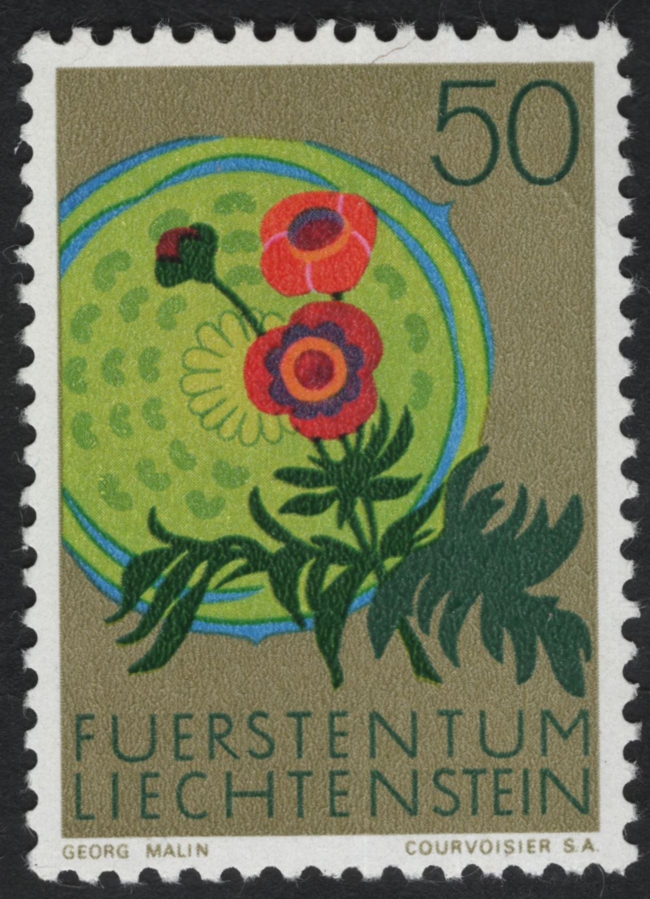 SCG10971 - Liechtenstein – Stylized Alpine Flowers Definitive Set (1960s)