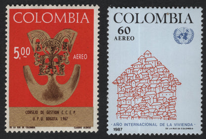 SCG10854 - Colombia Airmail Pair – UPU Council 1967 & International Year of Shelter 1987