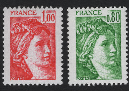 SCG10855 - France Marianne Definitive Pair – 0.80 Fr Green & 1.00 Fr Red
