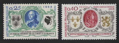 SCG10996 - France 1968 Historical Anniversaries Pair – Corsica & Flanders Reunification Stamps